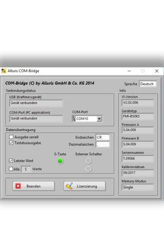 Alluris - COM-Bridge data transfer software for Alluris® force gauges